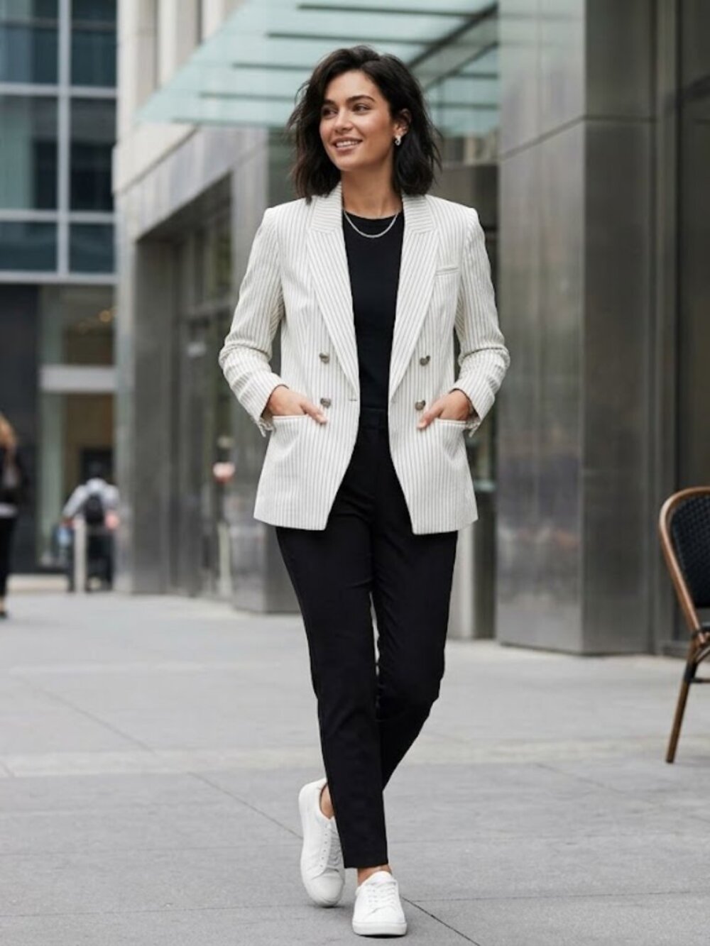 Express‎ Ivory Striped Blazer Large